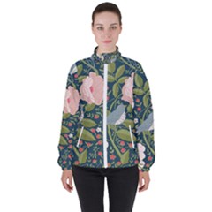 Spring Design With Watercolor Flowers Women s High Neck Windbreaker by AlexandrouPrints