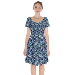 Blue Flowers 001 Short Sleeve Bardot Dress by DinkovaArt