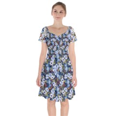 Blue Flowers Blue Flowers 2 Short Sleeve Bardot Dress by DinkovaArt