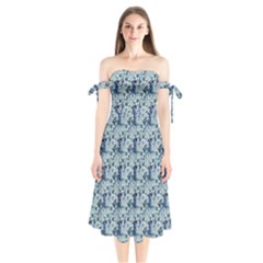 Blue Roses Shoulder Tie Bardot Midi Dress by DinkovaArt