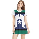 Torres Strait Island flag on a Short Sleeve V-Neck Dress