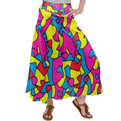 Colorful-graffiti-pattern-blue-background Women s Satin Palazzo Pants by designsbymallika