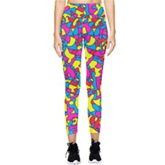 Colorful-graffiti-pattern-blue-background Pocket Leggings  by designsbymallika