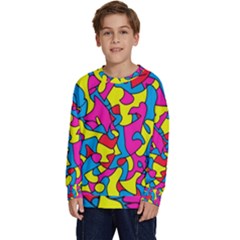 Colorful-graffiti-pattern-blue-background Kids  Crewneck Sweatshirt