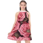 Roses on Halter Neckline Chiffon Dress 