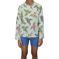 Berries Flowers Pattern Print Kids  Long Sleeve Swimwear