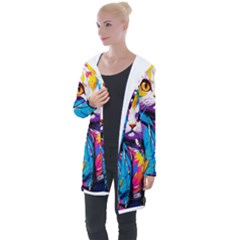 Wild Cat Longline Hooded Cardigan by Sosodesigns19