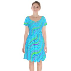 Pattern Swirl Pink Green Aqua Short Sleeve Bardot Dress by Ndabl3x