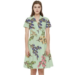 Berries Flowers Pattern Print Short Sleeve Waist Detail Dress