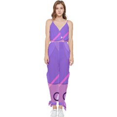 Colorful Labstract Wallpaper Theme Sleeveless Tie Ankle Chiffon Jumpsuit