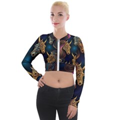 Pattern With Horses Long Sleeve Cropped Velvet Jacket by 2607694a