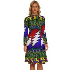 Grateful Dead Bear Pattern Long Sleeve Shirt Collar A-line Dress by Maspions