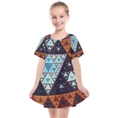 Fractal Triangle Geometric Abstract Pattern Kids  Smock Dress