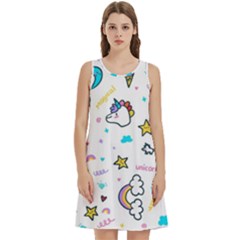 Unicorns Rainbows Seamless Pattern Round Neck Sleeve Casual Dress With Pockets by Bedest