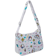 Unicorns Rainbows Seamless Pattern Zip Up Shoulder Bag by Bedest