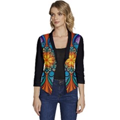 Schwarz Bunt Women s Casual 3/4 Sleeve Spring Jacket by 2607694c