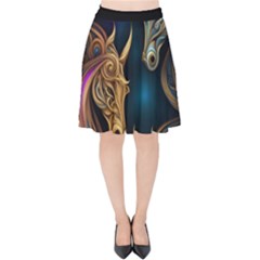 Schwarz Pferde Muster Velvet High Waist Skirt by 2607694c