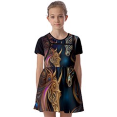 Schwarz Pferde Muster Kids  Short Sleeve Pinafore Style Dress by 2607694c