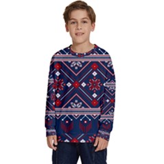 Ukrainian Folk Seamless Pattern Ornament Art Kids  Crewneck Sweatshirt