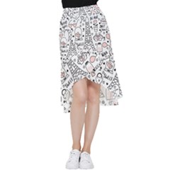 Big Collection With Hand Drawn Objects Valentines Day Frill Hi Low Chiffon Skirt by Bedest