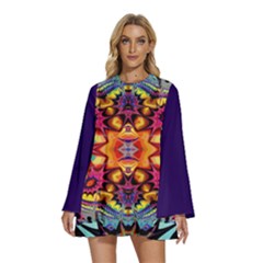 Lila Floral Blume Round Neck Long Sleeve Bohemian Style Chiffon Mini Dress by 2607694c