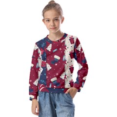 Flat Design Christmas Pattern Collection Art Kids  Long Sleeve T-shirt With Frill 