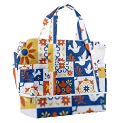 Mexican Talavera Pattern Ceramic Tiles With Flower Leaves Bird Ornaments Traditional Majolica Style Sports Shoulder Bag With Shoes Compartment by Ket1n9