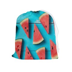 Watermelon Blue Background Drawstring Pouch (xl) by Azkajaya