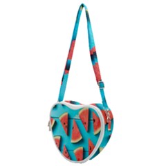 Watermelon Blue Background Heart Shoulder Bag by Azkajaya