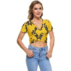 Yellow Regal Filagree Pattern Short Sleeve Foldover T-shirt