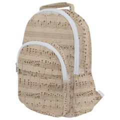 Vintage Beige Music Notes Rounded Multi Pocket Backpack by Loisa77