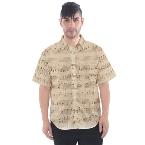 Vintage Beige Music Notes Men s Short Sleeve Shirt by Loisa77