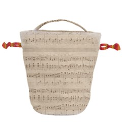 Vintage Beige Music Notes Drawstring Bucket Bag by Loisa77