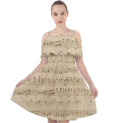 Vintage Beige Music Notes Cut Out Shoulders Chiffon Dress by Loisa77