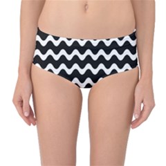 Wave-black White Mid-waist Bikini Bottoms by kyorashop23