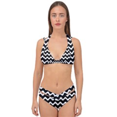 Wave-black White Double Strap Halter Bikini Set by kyorashop23