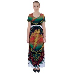 Grateful Steal Your Face Deadhead Hippie Logo Symbol High Waist Short Sleeve Maxi Dress by Loisa77