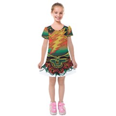 Grateful Steal Your Face Deadhead Hippie Logo Symbol Kids  Short Sleeve Velvet Dress by Loisa77