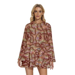 Mind Brain Thought Mental Round Neck Long Sleeve Bohemian Style Chiffon Mini Dress