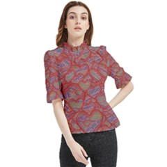 Love Hearts Valentines Connection Frill Neck Blouse