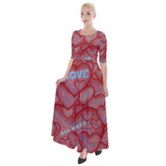 Love Hearts Valentine Red Symbol Half Sleeves Maxi Dress by Paksenen