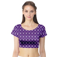 White Pentacle And Purple Pattern Short Sleeve Crop Top by cheekywitch