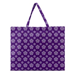 White Pentacle And Purple Pattern Zipper Large Tote Bag by cheekywitch