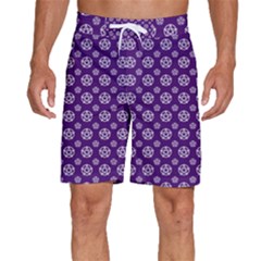 White Pentacle And Purple Pattern Men s Beach Shorts by cheekywitch