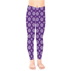 White Pentacle And Purple Pattern Kids  Leggings by cheekywitch