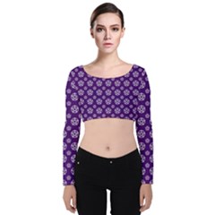 White Pentacle And Purple Pattern Velvet Long Sleeve Crop Top by cheekywitch