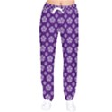 White pentacle and purple pattern Women Velvet Drawstring Pants View1