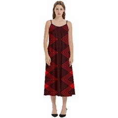 Pattern Rot Schwarz Casual Spaghetti Strap Midi Dress by dedoma