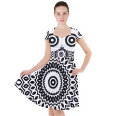 Circular Concentric Radial Symmetry Abstract Cap Sleeve Midi Dress With Pockets by Proyonanggan