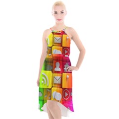 Colorful 3d Social Media High-low Halter Chiffon Dress  by Ket1n9